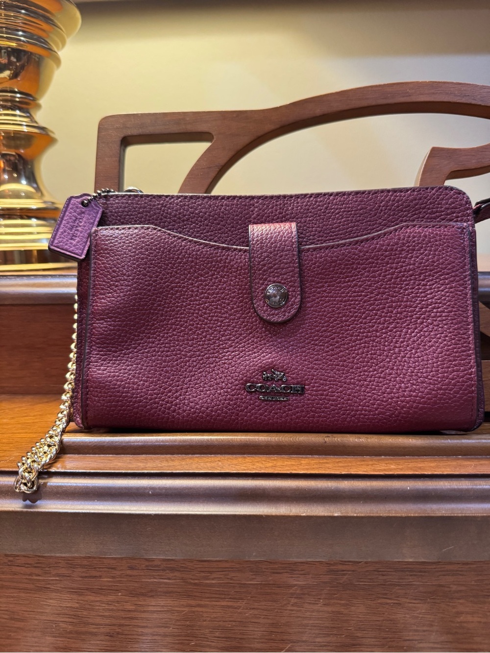 Coach Crossbody Wristlet Bag – Wine/Burgundy Pebbled Leather (No Strap)